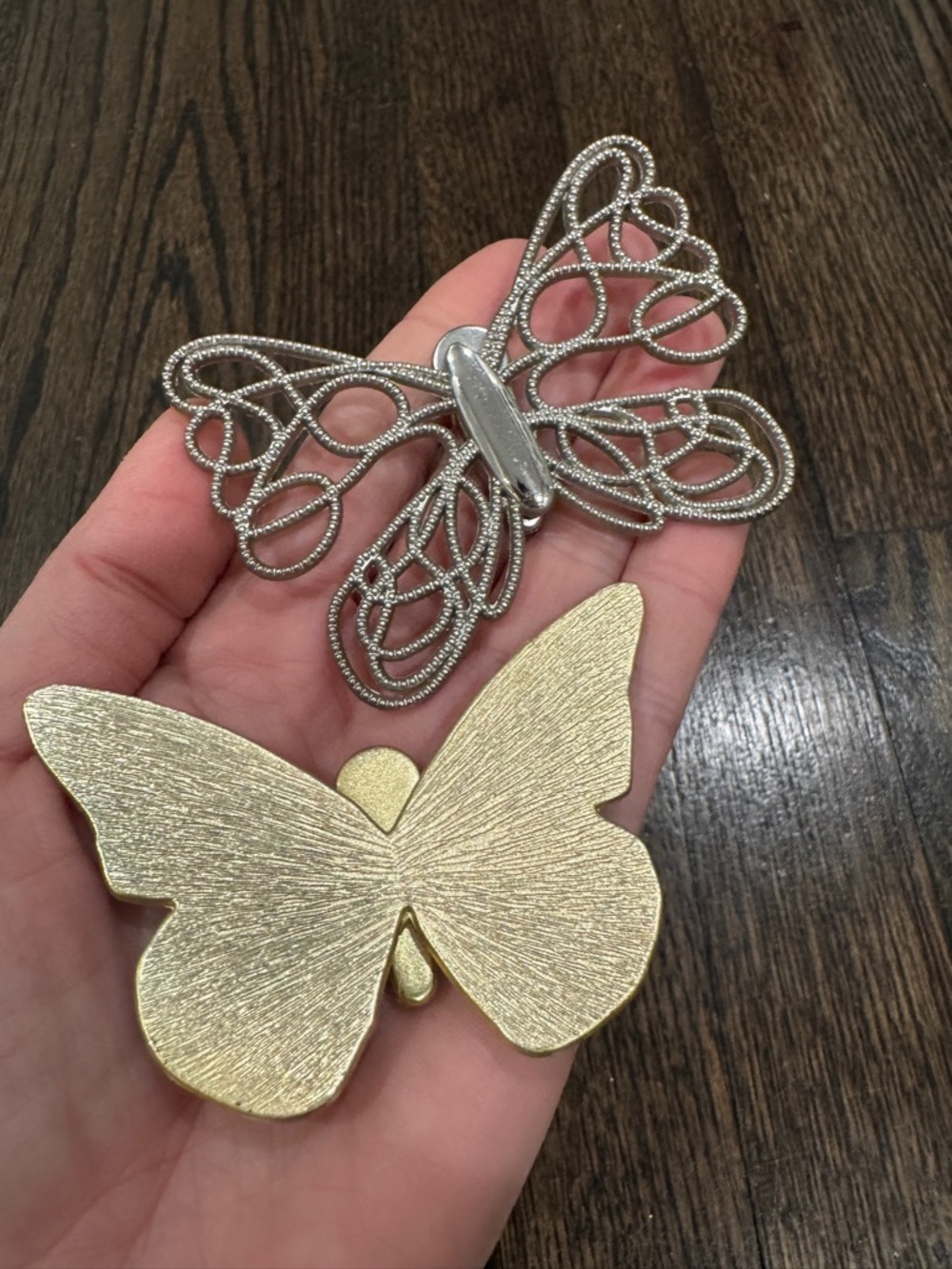 2 Vintage Neiman Marcus Butterfly Clips Set Gold & Silver Scarf / Dress Clips